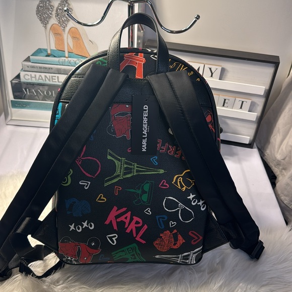 Karl Lagerfeld Paris Maybelle Collection Graffiti In Paris Backpack Black NWT - Picture 4 of 13